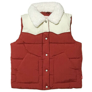 Levi’s Red Sherpa Collar Western Puffer Vest Cream Yoke Women’s S NWT